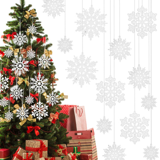 Sibba 36 Pcs Christmas Tree Snowflake Decoration Xmas Decor Hanging Ornaments White Snow Chains Strings School Home Kitchen Decorative Valentines Day Easter Festival Winter Wedding Birthday Party Gift