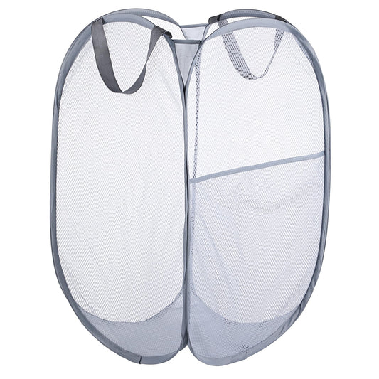 Sibba Pop Up Hamper Foldable Laundry Hamper Mesh Basket Cloths Grey Storage Hamper Pocket with Handles Laundry Organization Travel Pop Up Hamper Organization for Laundry Room Bathroom Dorm