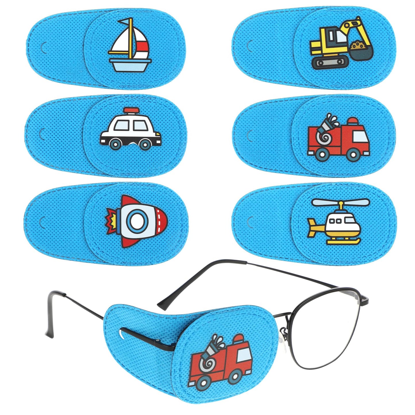 Dimeho 6 Pcs Eye Patch for Glasses Reusable Right & Left Eyepatch Cover for Treating Lazy Eye Amblyopia Strabismus 6 Styles Transportation(Blue Right Eye)