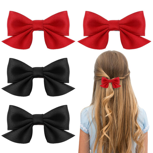 4 Pieces Bow Hair Clips, Non-Slip Hair Bows with Clip Closure, Fashion Girls Hair Accessories for Women and Girls (Red, Black)