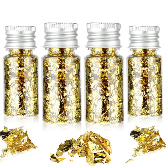 Sibba Gold Foil Flakes 4 Pcs Gold Leaf Cake Decoration Imitation Foil Flakes Resin Metallic Leaf 20g for Nails Painting Makeup Crafts Supplies Jewelry Making Gold Copper Leaf