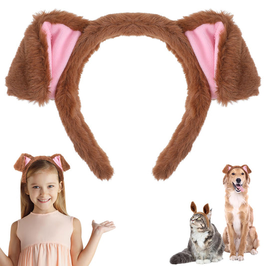 Sibba Pudding dog Ears Headband Soft Hairband Animal Caps Women Hair Accessorie Makeup Hair Band Movable Costumes Elastic Head Wear Brown Washing Face Headband Cute Party for Spa Gifts Cosplay