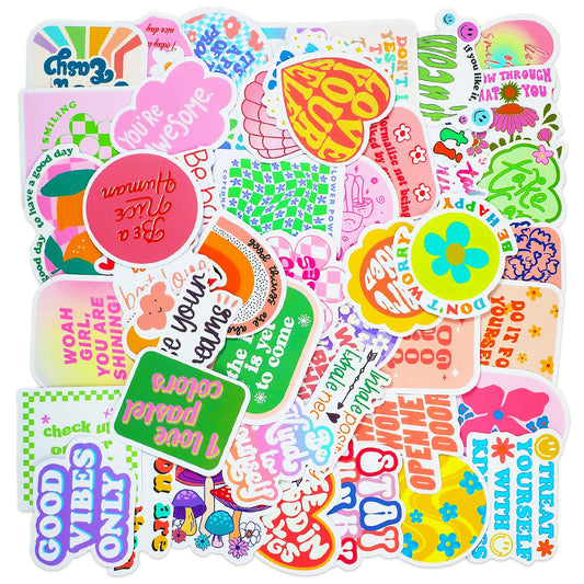 50Pcs Cute Inspirational Stickers Motivational Waterproof Decals Aesthetic Encouragement Stickers Pack Book Lover Gift for Women Teens Adults Students Journaling Laptop Luggage Snowboard Scrapbook