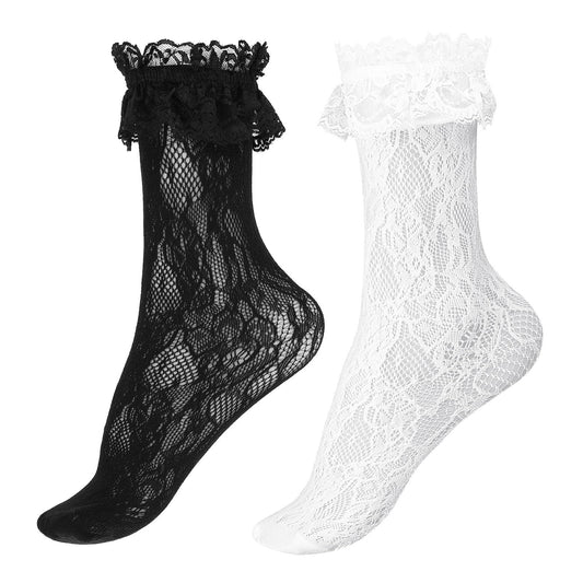 COMNICO Women Lace Ruffle Socks Frilly Lace Socks Sexy Mesh Socks Cute Princess Socks for Women Girl Wedding Goth Halloween