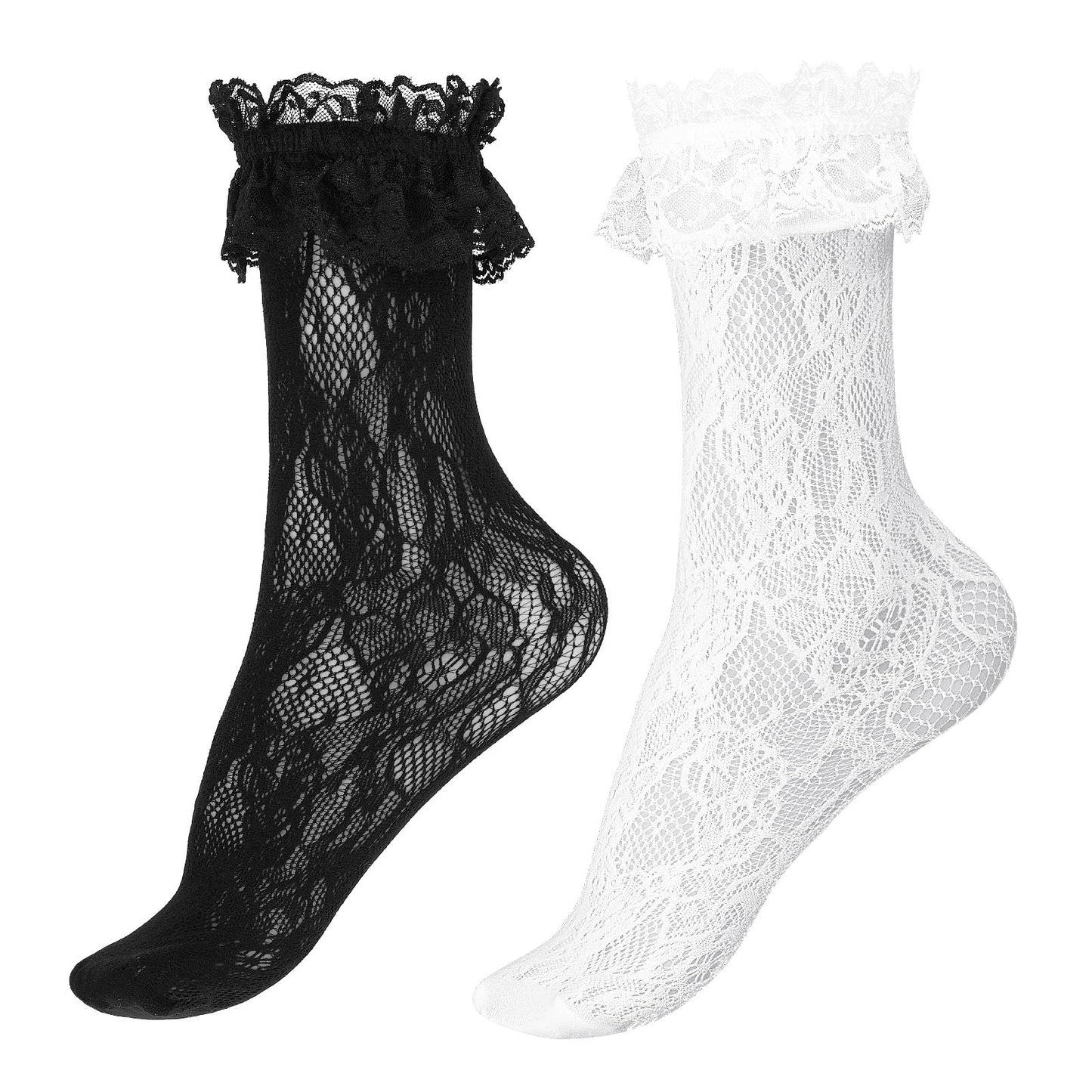 COMNICO Women Lace Ruffle Socks Frilly Lace Socks Sexy Mesh Socks Cute Princess Socks for Women Girl Wedding Goth Halloween
