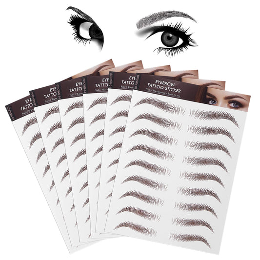 Sibba 4D Hair-Like Eyebrow Tattoos Stickers 6 Sheets Brown Waterproof Temporary Brow Colors Transfers Sticker Peel Off for Eye Makeup Easter Party Cosmetic Supplies Grooming Shaping Women Girls