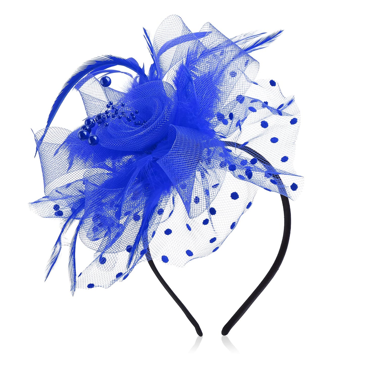 Sibba Women's Fascinator Hat Flower, Mesh Feathers Headband, Tea Party Clip Headpiece, Hair Accessories for Party Church Wedding for Women Girls (Blue)