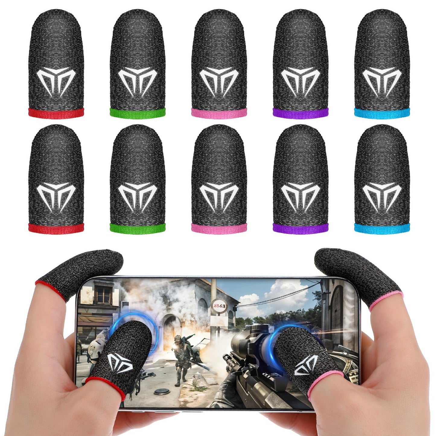 WLLHYF 10pcs Mobile Phone Gaming Finger Sleeves, Breathable Smooth Feel Gamer Compression Support Thumb Cover Anti-Sweat Mobile Gaming Stabilizer fit All Touchscreen Phone Tablet Devices