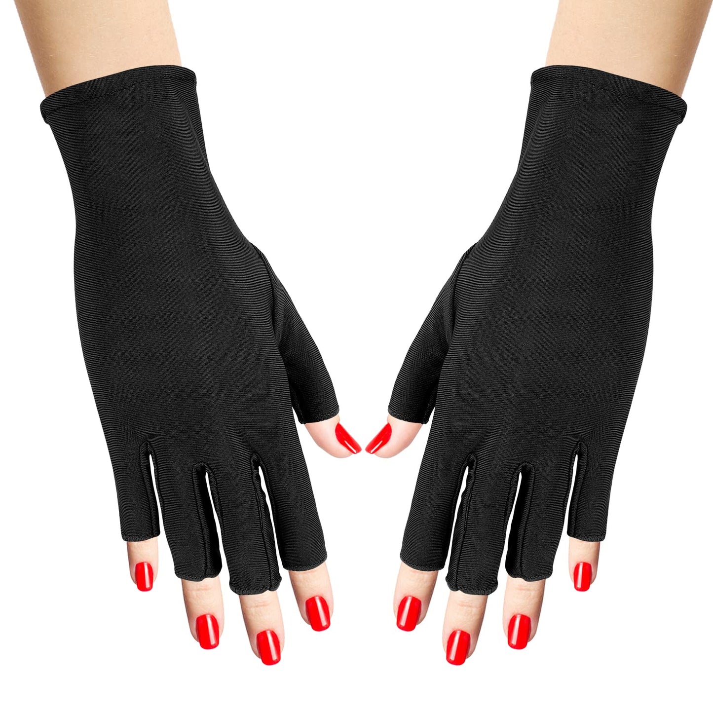 Sibba 1 Pair UV Gloves For Nails Art Light Protection Gel Polish Manicure Care Fingerless Moisturizing Hand Protector Tools Anti-Sun Women (Black)