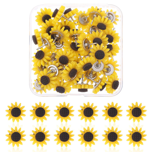 WLLHYF 40Pcs Sunflower Push Pins Flower Decorative Thumb Tacks Floret Thumbtacks Cork Board Tacks for Bulletin Board Photo Wall Bulletin Board Maps Office Home Decorative