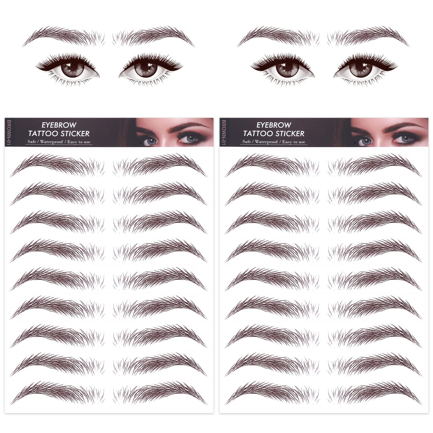Sibba Temporary Eyebrow Tattoos Color Waterproof Hair-like Eye Brow Transfers Stickers Peel Off Cosmetic Women Girls Arch Styles (2 PCS Brown)