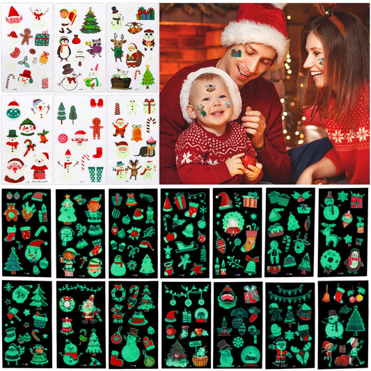 Sibba 242 Pcs Children's Christmas Luminous Tattoo Stickers Cute Cartoon 20 Sheets Kids Temporary Tattoo Xmas Gift or Decoration for Kids Adults