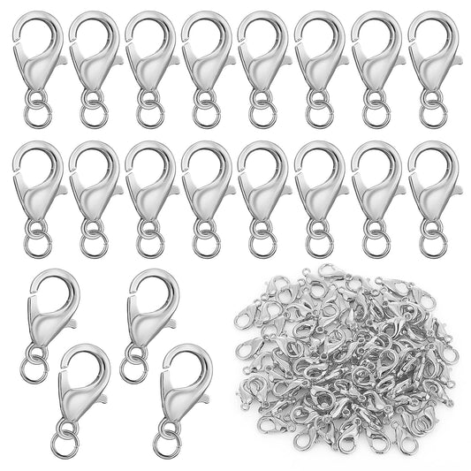 Sibba Curved 550Pcs Silver Lobster Clasp and Open Jump Ring Replacement Snap Hook for Jewellery Crafts Lanyard Clips DIY Choker Necklaces Bracelet Making Silver (Clasp: 12mm + Ring: 6mm)