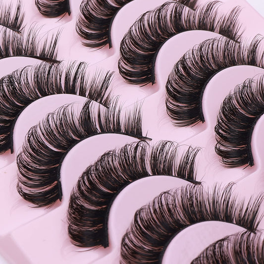 Sibba 10 Pairs False Eyelashes Russian Strip Lashes Fluffy Wispy Fake Eyelashes Natural Growth Long Strip Curly Handmade Faux Reusable Eyelashes (Style A)