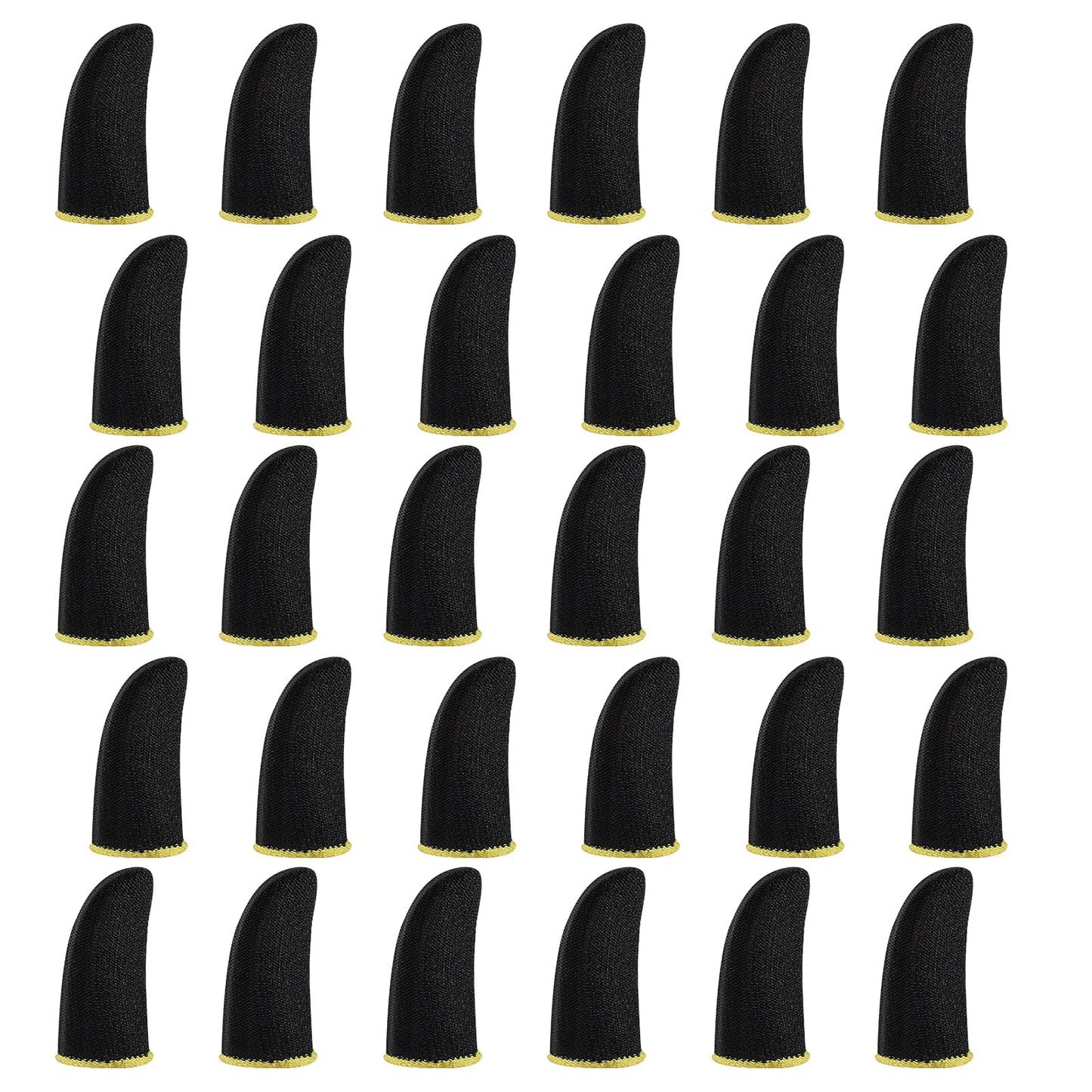 Ptwola 30PCS Mobile Phone Gaming Finger Sleeves, Anti Sweat Breathable Seamless Thumb Gloves Cover Carbon Fiber Tablet Game Controller Stabilizer Compatible with All Touchscreen Devices (Yellow Brim)