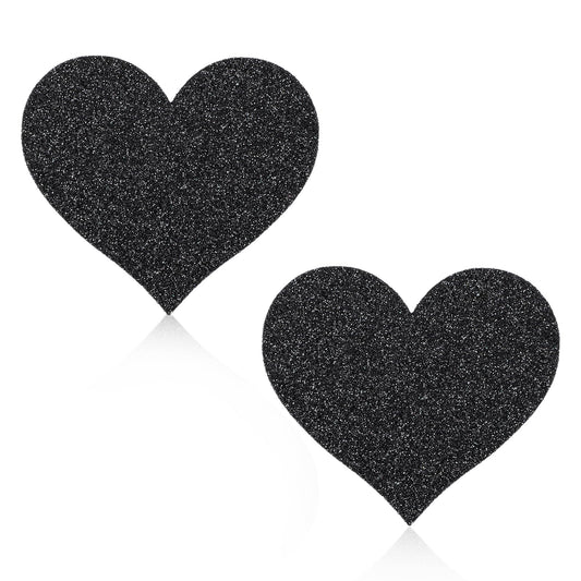 COMNICO Nipple Covers, 2 Pcs Breast Covers Self-Adhesive Heart Shape Glitters Pasties Nipple Stickers for Women Rave Party (Black)