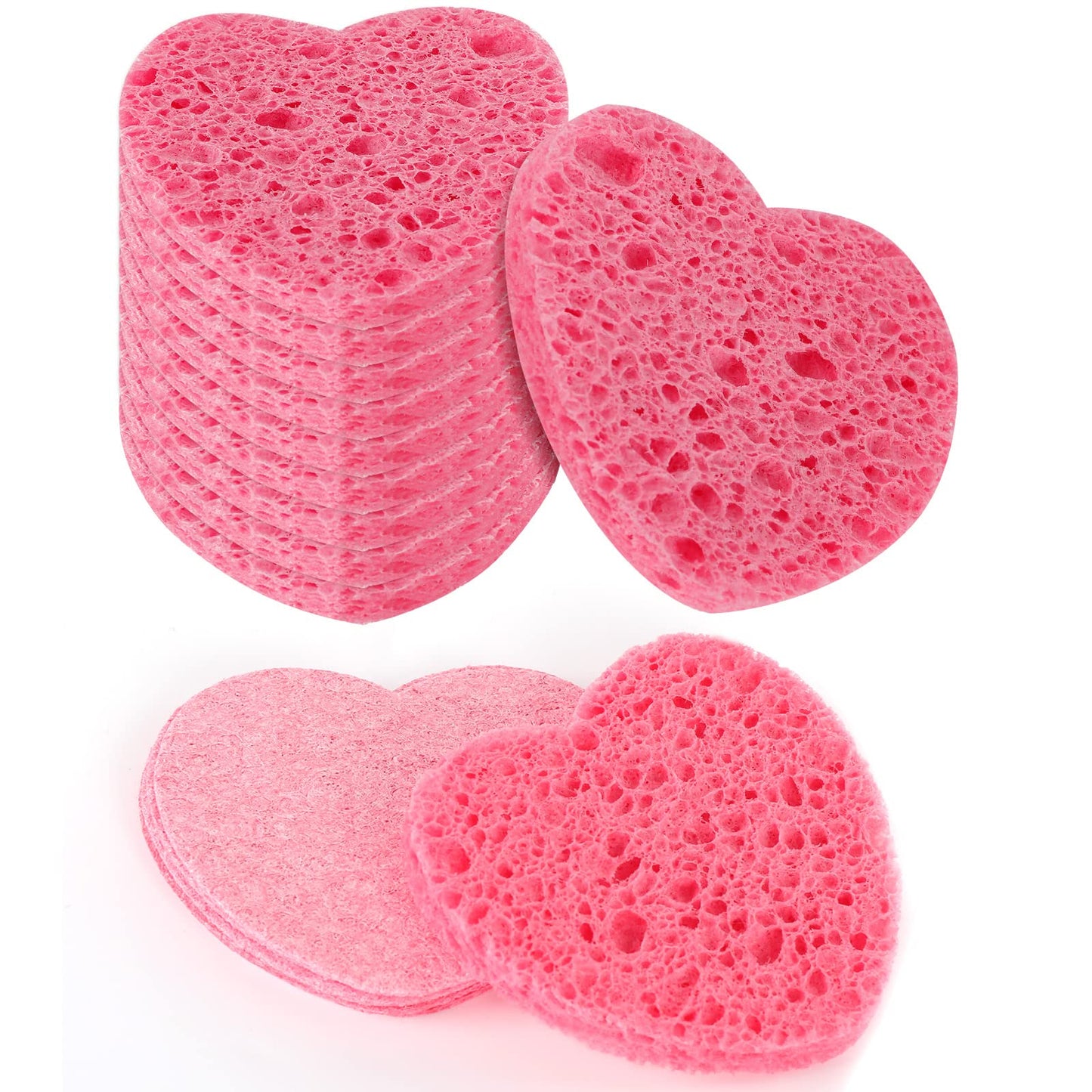 Sibba Compressed Facial Sponges, 10 Pieces Heart Cellulose Facial Sponges, Face Exfoliator Cleansing Sponge, Natural Cosmetic Spa Sponges for Facial Cleansing, Massage, Pore Exfoliating, Mask, Makeup