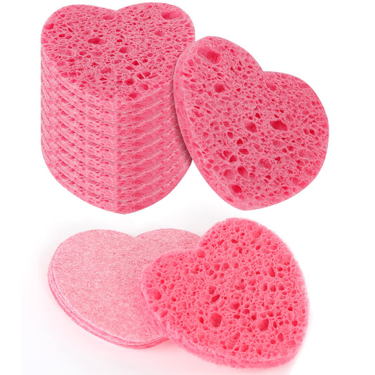 Sibba Compressed Facial Sponges, 10 Pieces Heart Cellulose Facial Sponges, Face Exfoliator Cleansing Sponge, Natural Cosmetic Spa Sponges for Facial Cleansing, Massage, Pore Exfoliating, Mask, Makeup