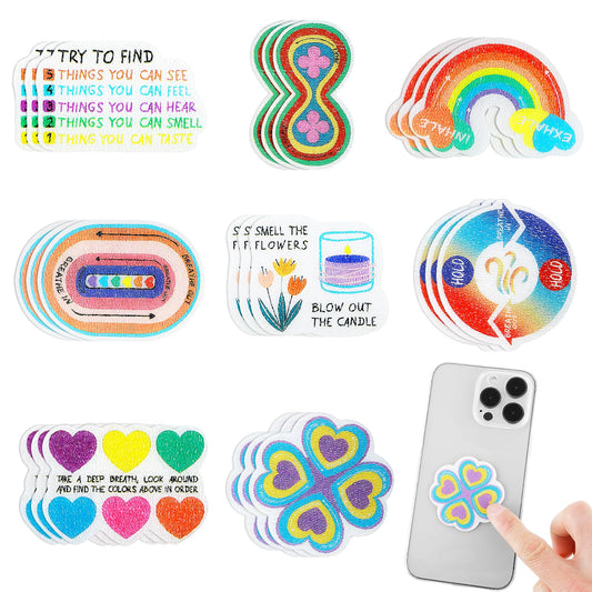 Dimeho 24 Pcs Sensory Calm Sticker Rainbow Textured Strips Anti Anxiety Adhesive Rough Tactile Pad Relief Calming Stickers for Adult Desk Phone Classroom Office Bottle Cup(Flower)