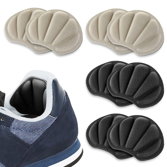 Sibba 4 Pairs Foot Cushions Pads Heel Grips for Too Loose Shoe Heel Inserts Liners Filler Comfort Thick Back Insoles Pain Relief Shoe Pads Sticker for Women Men (Black&Beige)
