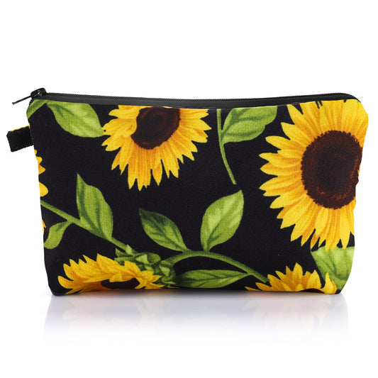 Sibba Canvas Cosmetic Make Up Bag Handbag Mini Pouch Purse Case Toiletry Organizer Storage Pockets Beauty Makeup Travelling Accessory for Woman Girls (Yellow Big Sunflower)