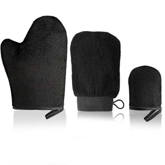 COMNICO 3PCS Self-Tanning Tan Mitt Set Exfoliating Gloves Face Tanner Mitts Back and Body Self Tanner Glove Applicator with Thumb for the Perfect Fake Tan