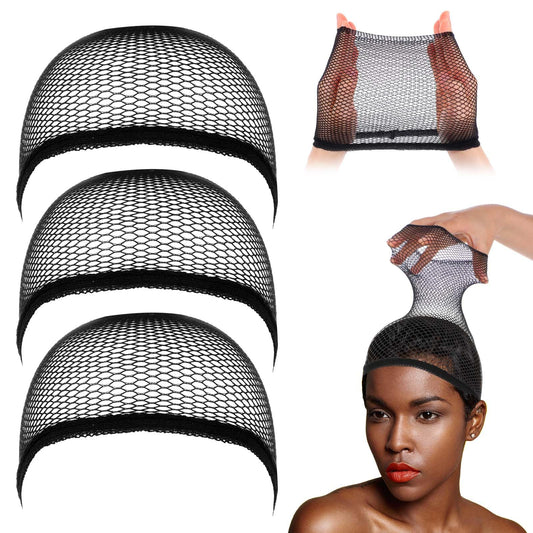 COMNICO Mesh Wig Caps Net, 12 Pcs Mesh Dome Caps Black Nylon Lace Wig Cap Ultra Thin Weaving Hair Net Natural Wig Gripper Transparent Stretchy Stocking Caps for Women Lace Front Wigs (Black)