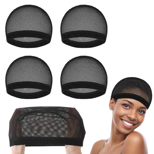 Dimeho 4 Pcs Wig Cap Black Crochet Wig Caps Stretchable Mesh Dome Wig Caps Non Slip Hair Nets Weaving Cap for Making and Keeping Wig
