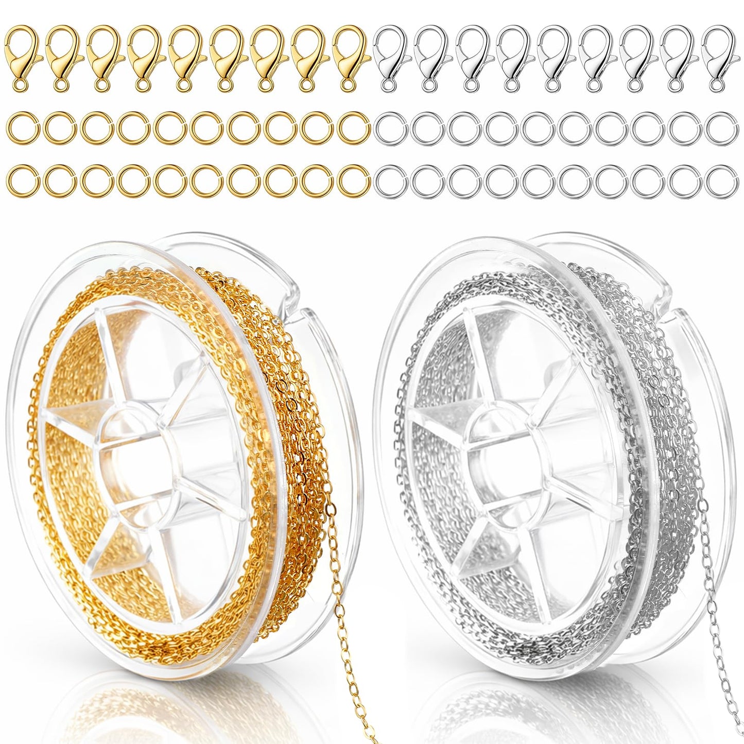 Qianyu Necklace Chains Jewelry Making Chains Metal Link Cable Findings Rolls DIY Craft Supplies Accessories with Lobster Clasps Jump Rings for Necklace Earring Bracelet