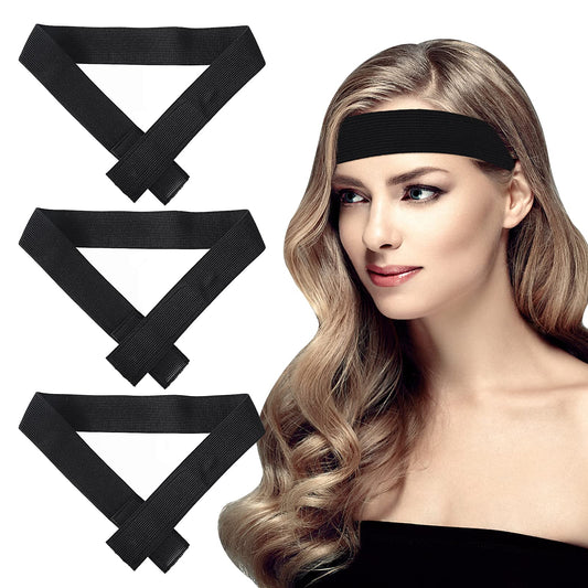 Sibba 3 Packs Elastic Wig Band for Fixed Keeping Hair Wigs in Place 3 cm Black Nylon Edges Bands Headbands Anti-slip Lace Closure Frontal Melt Edge Lay Scarf Adjustable Hairstyle Holder