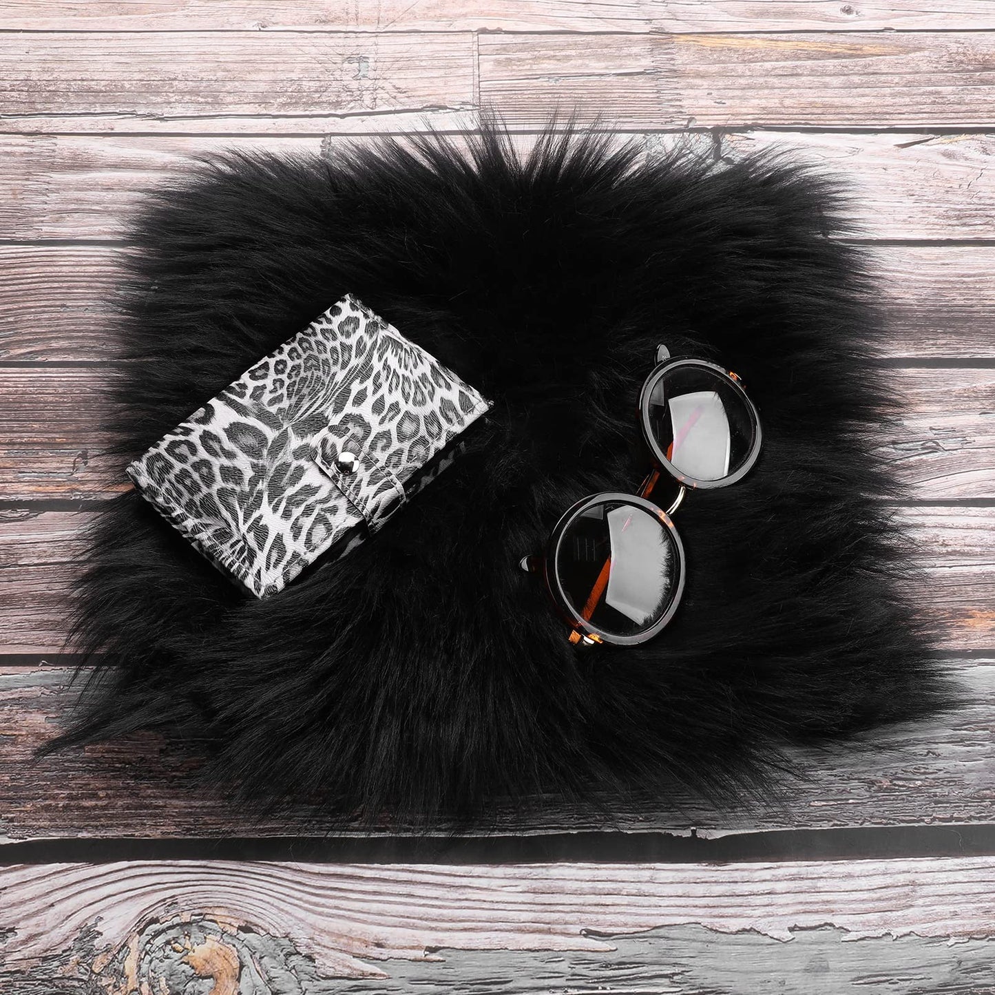 Sibba Faux Fur Fabric Cuts 10 Inch Square Plush Pre-cut Strips Sewing DIY Arts Crafts for Clothing Rugs Patches Blankets Photographic Background Floor Decoration (Black)