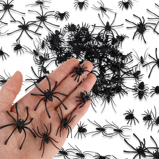 WLLHYF 3 Sizes 120 Pieces Plastic Spiders Mini Fake Tiny Spiders Halloween Realistic Spiders Black Prank Prop for Home and Party Decorations for Adults, 2 x 1.8 Inch, 1.5 x 0.8 Inch, 0.9 x 0.6 Inch