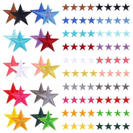 Sibba Star Iron on Patches 80 Pcs Cute Embroidered Patch Sew Applique Decoration Trim Multicolor Mend Cloths Embroider Decor for Clothing Jackets Backpacks Jeans Hats Bags