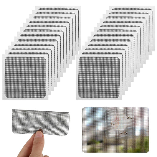 Sibba 24Pcs Window Screen Repair Kit, 4 x 4 Inch Screen Repair Tape, Self-Adhesive Window Screen Repair Patches, Fiberglass Mesh Replacement Screens for Window Screen and Screen Door Tears Holes