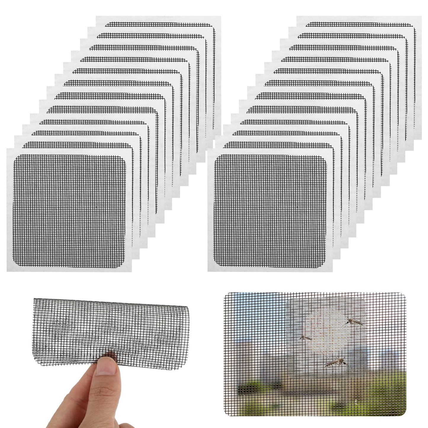 Sibba 24Pcs Window Screen Repair Kit, 4 x 4 Inch Screen Repair Tape, Self-Adhesive Window Screen Repair Patches, Fiberglass Mesh Replacement Screens for Window Screen and Screen Door Tears Holes