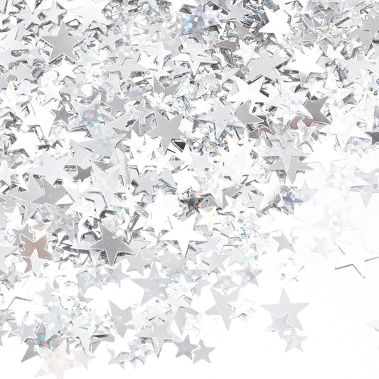 60 g/ 2.1 oz Silver Metallic Star Confetti, Metallic Glitter Foil Sequin Scatter Star Confetti Silver and Glitter Star Table Confetti for Wedding Birthday Party Decoration