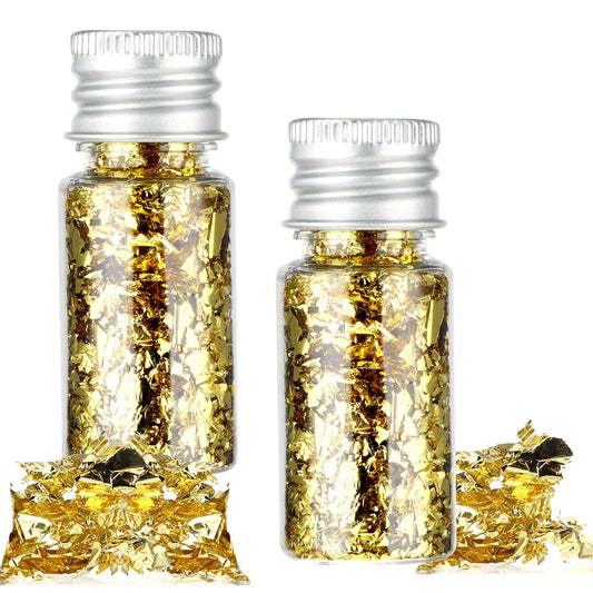 2 Bottles Gold Leaf Sheets Food Cake Gold Foil Decoration Glitter Gold Foil Flakes Baking Chocolates Gold Foil Decor for DIY Crafts Dessert Cupcakes Nail Art Painting Jewelry Making
