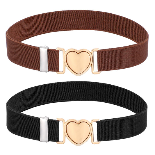 Wanmu 2 Pcs Kids Elastic Belt Adjustable Toddler Heart Buckle Stretch Belts for Girls Boys Dress Jeans Pants