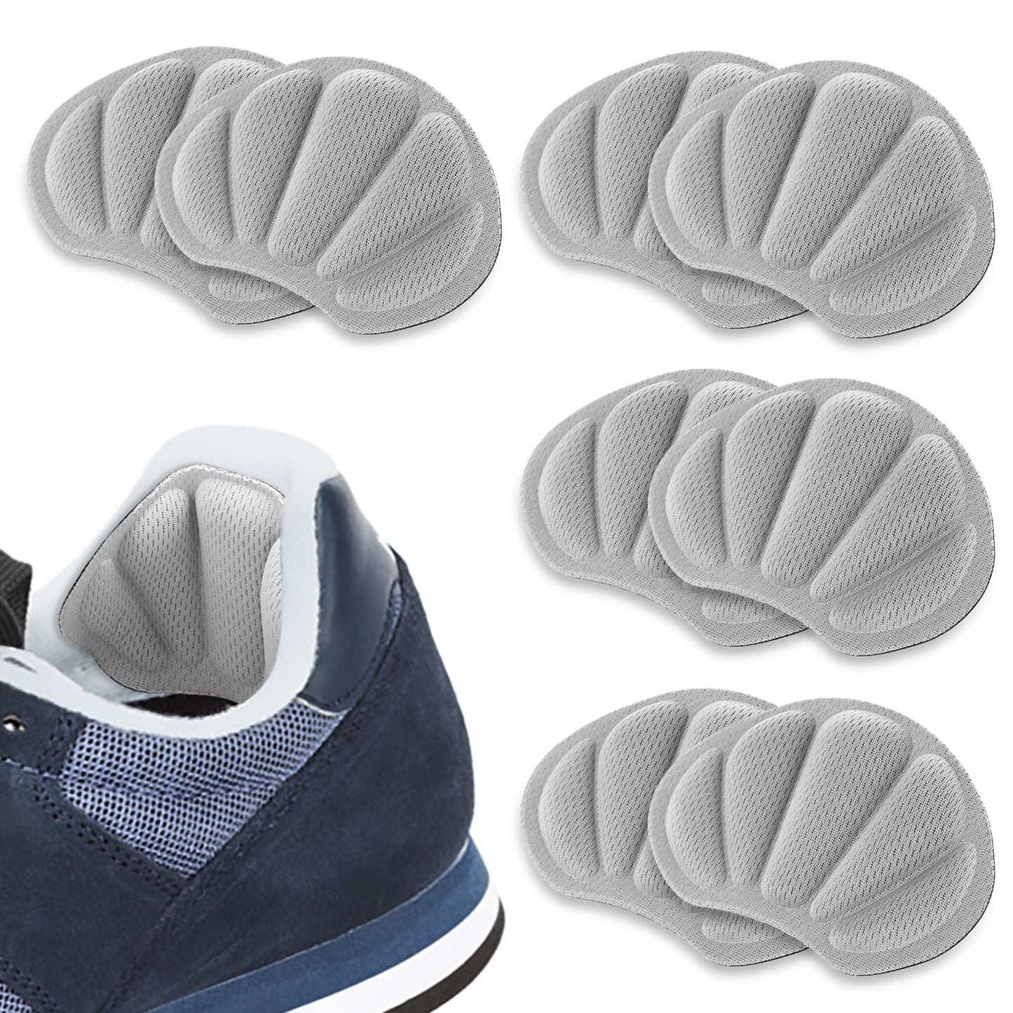 Sibba Heel Pads Inserts Grips 4 Pairs Shoes High Heels Cushion Too Big Shoe Protectors Stickers Filler Pads Foot Arch Support Insole Sole Comfort Wedding Summer for Women Men (Grey)