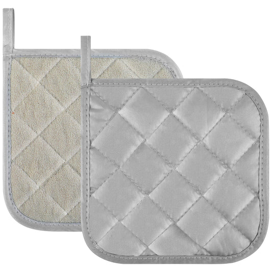 Sibba 2 Pack Pot Holders for Kitchen Heat Resistant Potholders with Pure Cotton, 7 x 7 Inch Oven Hot Pads Terry Cloth Pot Holders Clearance for Daily Cooking and Baking (Grey)