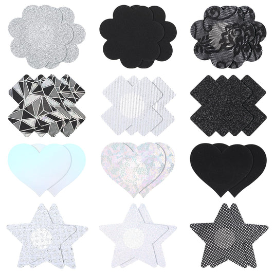 Sibba Glitters Pasties 24 Pcs Breast Covers Sticky Lingerie Accessories Bra Skin Body Coverings Cross Shape Petal Women Rave Party Disposable Reusable Breast Petals Silver Rhinestone