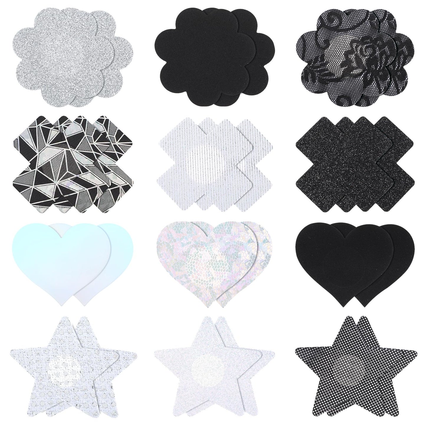 Sibba Glitters Pasties 24 Pcs Breast Covers Sticky Lingerie Accessories Bra Skin Body Coverings Cross Shape Petal Women Rave Party Disposable Reusable Breast Petals Silver Rhinestone