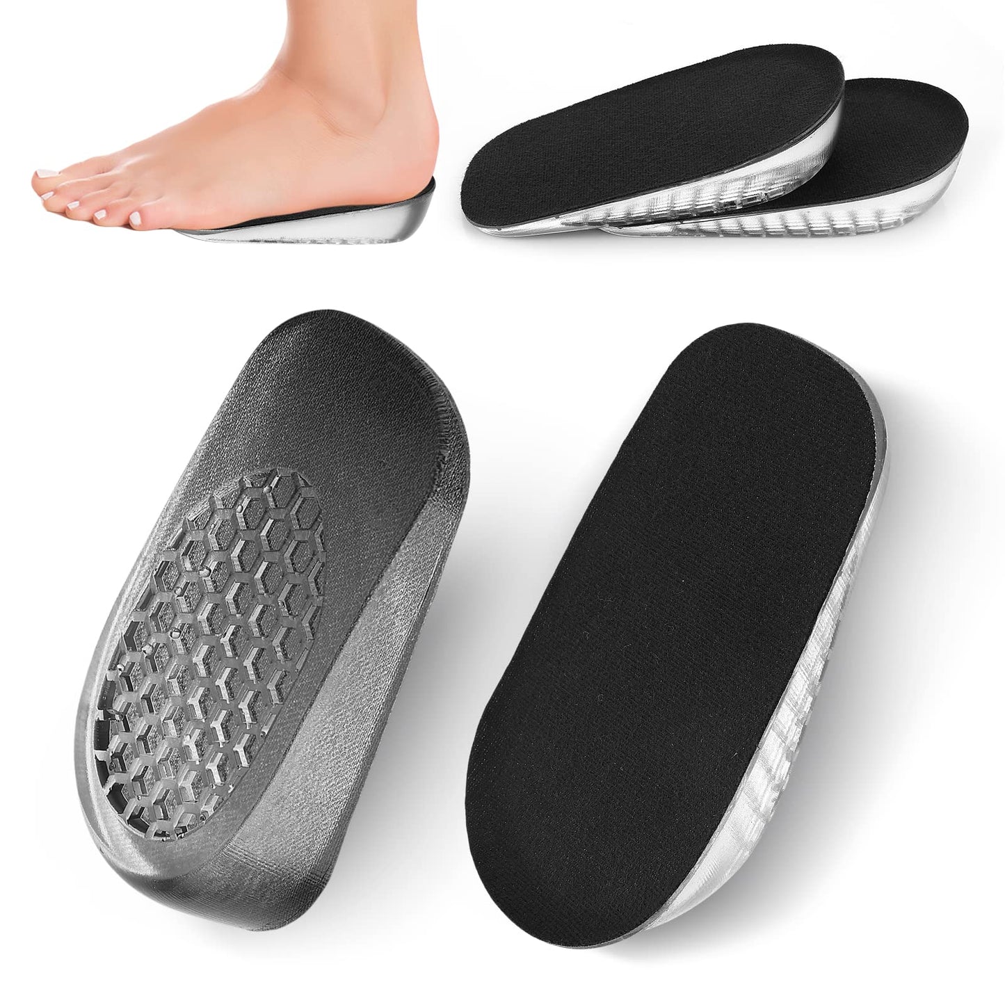 Sibba 1 Pair Height Increase Insoles Gel Silicone Height Increase Cushion Inserts Shock Absorption Heel Pads Leg Length Discrepancy Balancer Invisible Heightening Insoles for Women 25mm (0.98inch)