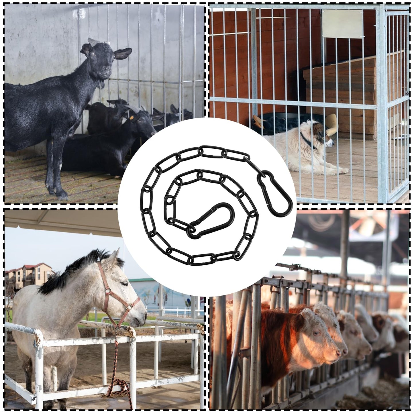 COMNICO Gate Chain Lock, 1Pcs 20 Inch Heavy Duty Stainless Steel Chain Link Fence Gate Chain with Both-Ended Carabiners Fence Gate Latch for Outdoor Fence Pet Cages Horse Goat Cow Corral Supplies