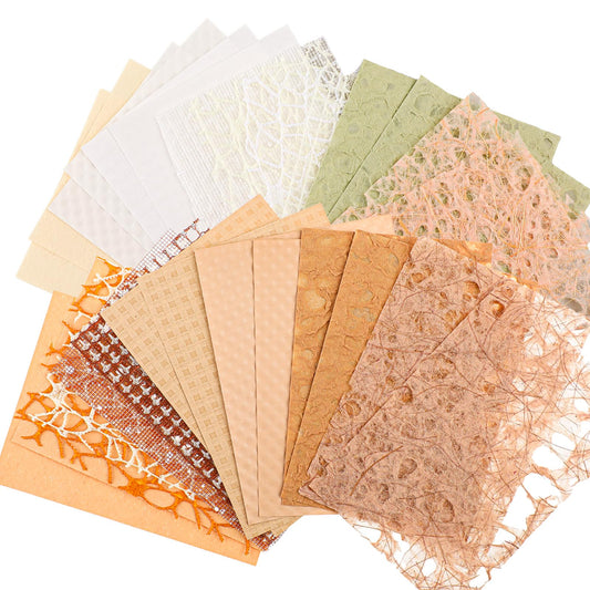 32Pcs Scrapbook Paper Textured Handmade Paper Sheets Vintage Junk Journaling Supplies Craft Kits Mesh Fabric Mix Neutral Decorative Scrap Paper for Card Making, Embossed, DIY Junk Journals