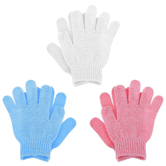 Sibba 6Pcs Exfoliating Gloves Bamboo Exfoliator Mitt Body Scrub Exfoliating Washcloths Scrubbing Glove for Shower, Spa, Massage and Dead Skin Cell Remover Loofah (White/blue/pink)