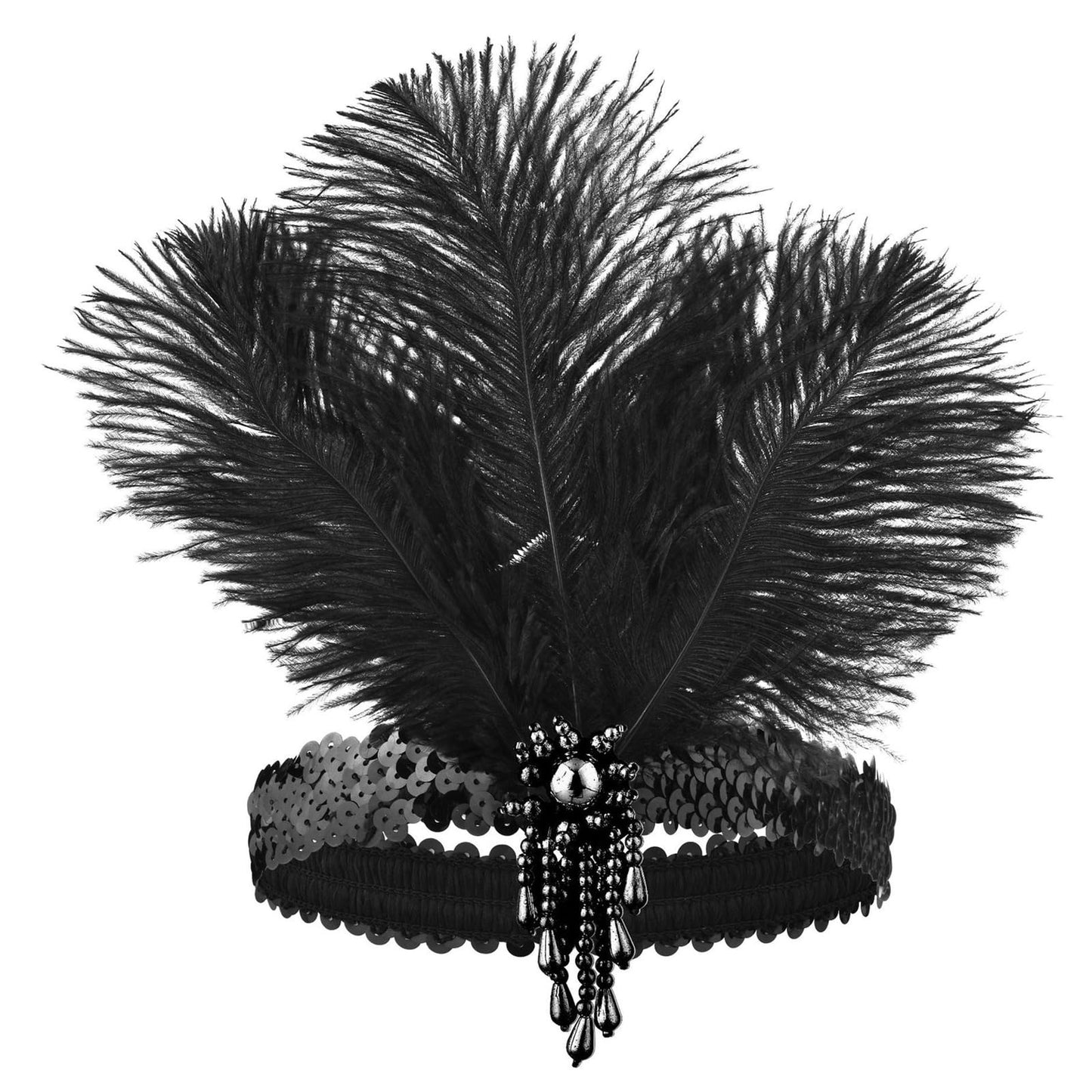 WLLHYF 1920s Flapper Headband, Halloween Feather Headwear Headpiece Black 1920s Fashion Bling Rhinestone Hair Accessories for Women Girls Gatsby Themes Costume Prom Party Decoration