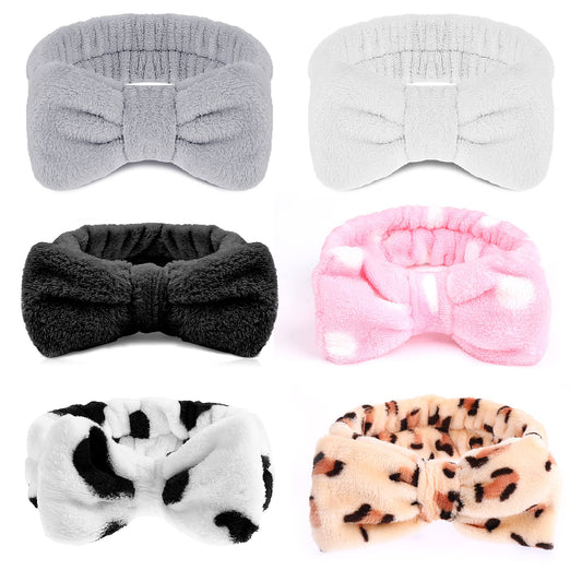 Sibba 3 Pairs Makeup Headband, Bowknot Hair Bands Spa Headbands Women Girls Coral Fleece Elastic Headband Washing Face Hair Wrap for Washing Face Shower Sports Beauty Skincare(Solid color)
