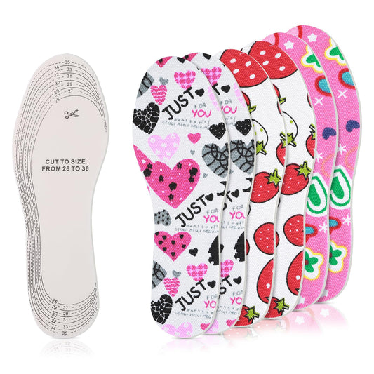 COMNICO 6 Pairs Shoe Insoles for Kids, Soft Memory Sponge Emulsion Shoe Inserts Breathable Heel Grips, Trim to Fit for Children Sports Spring Summer (Multi-Colored)