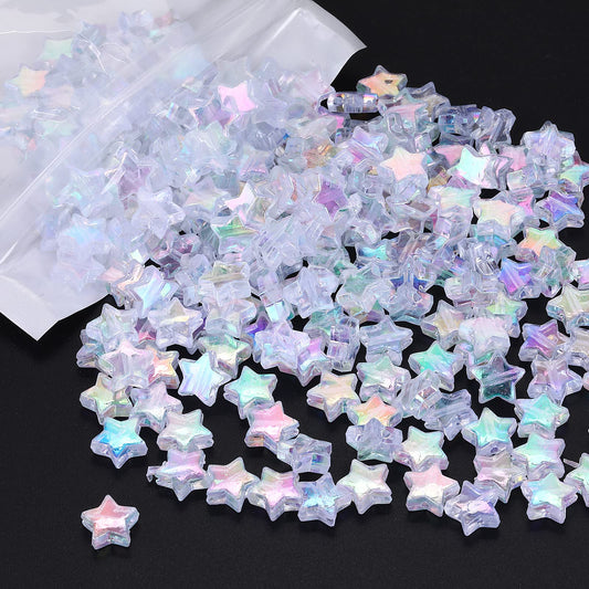 Sibba 220Pcs 10mm Acrylic Star Beads with 1 Roll of Cord Colorful Pastel Pony Beads Assorted Color Charming Beads for DIY Jewelry Craft Making Cute Plastic Beads for Necklace Bracelet Earing